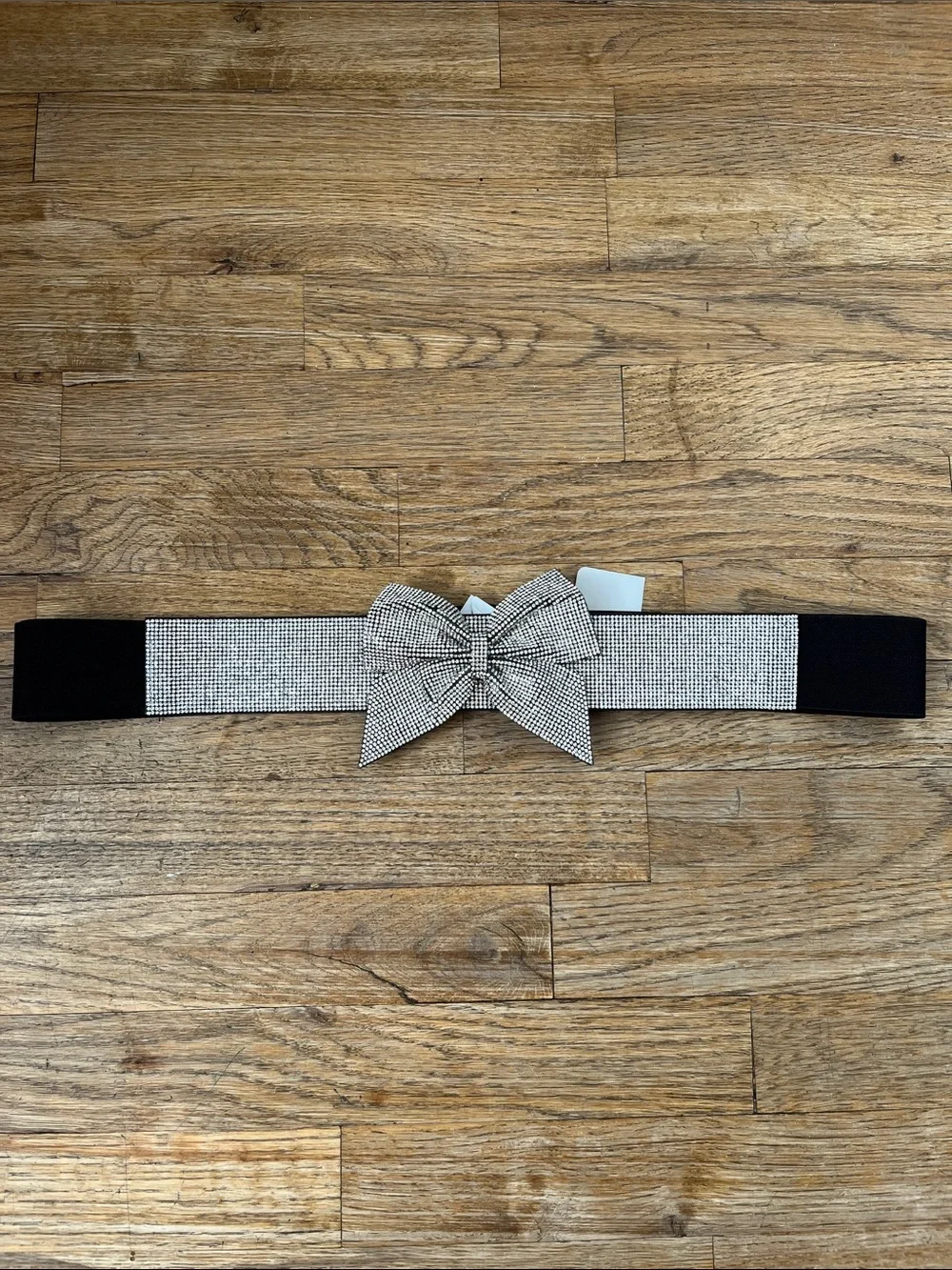 Rhinestone Bow Black Stretch Belt, Plus Size Belt